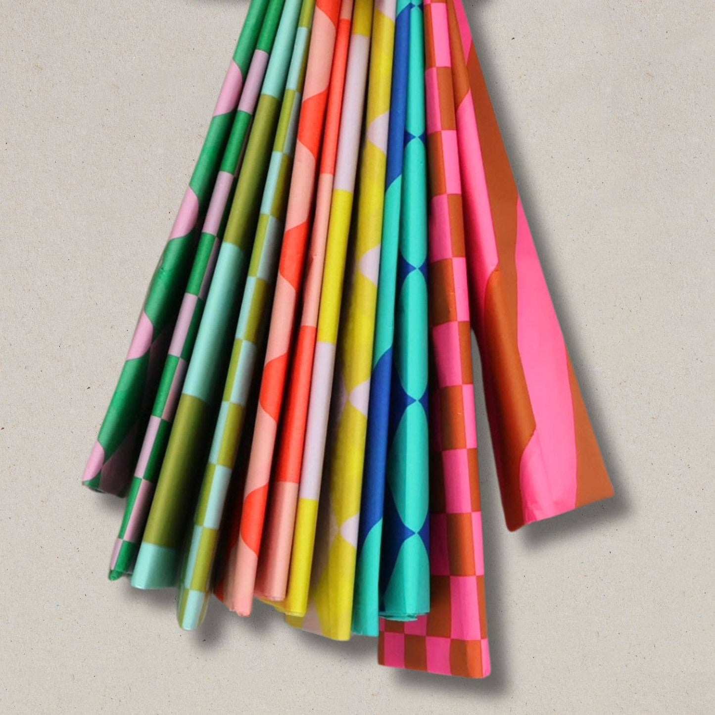 Luxus-Seidenpapier mit Diamanten/Streifen, Fluororange und Pfirsich