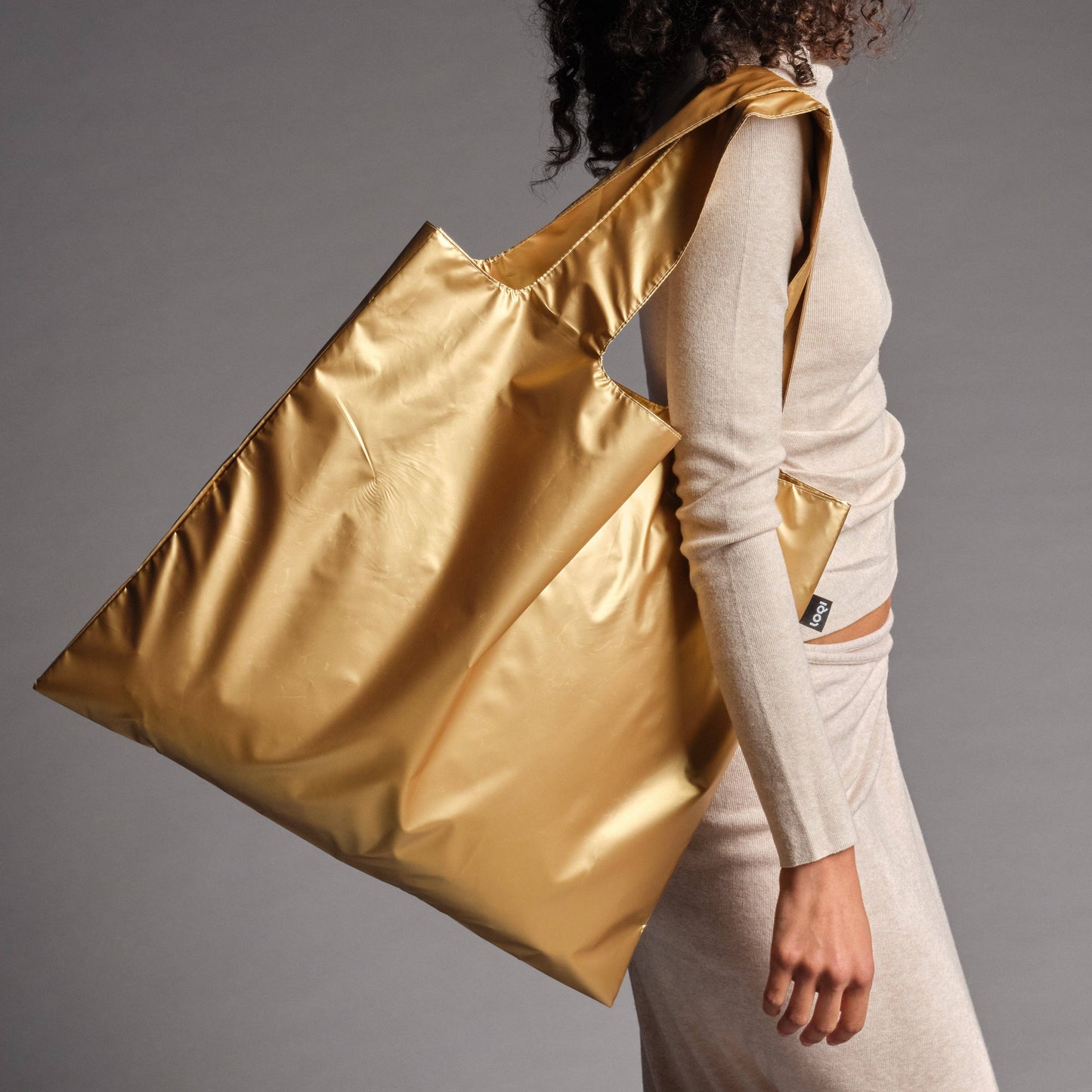 LOQI Metallic goldene Tasche mit Reißverschlusstasche