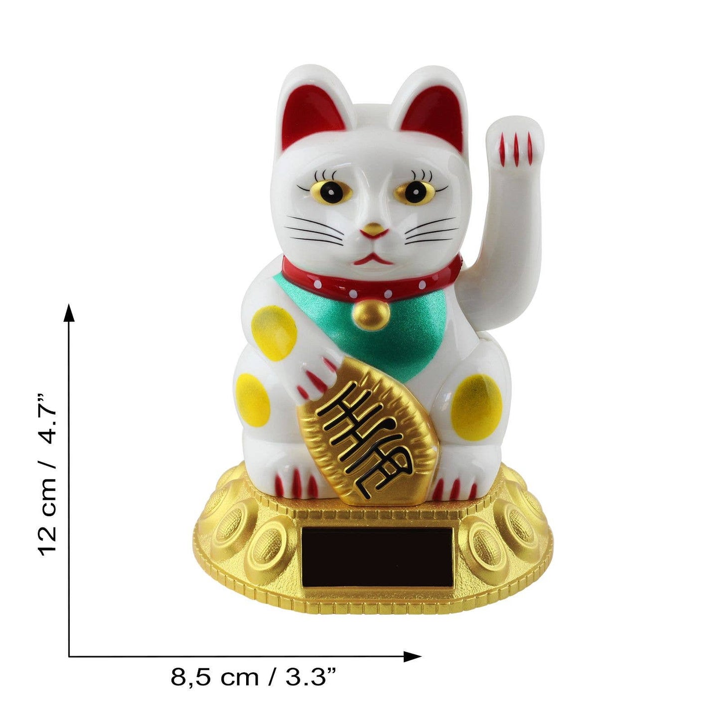 Glückskatze Maneki-neko Winkekatze Solar rund 10,5cm weiß