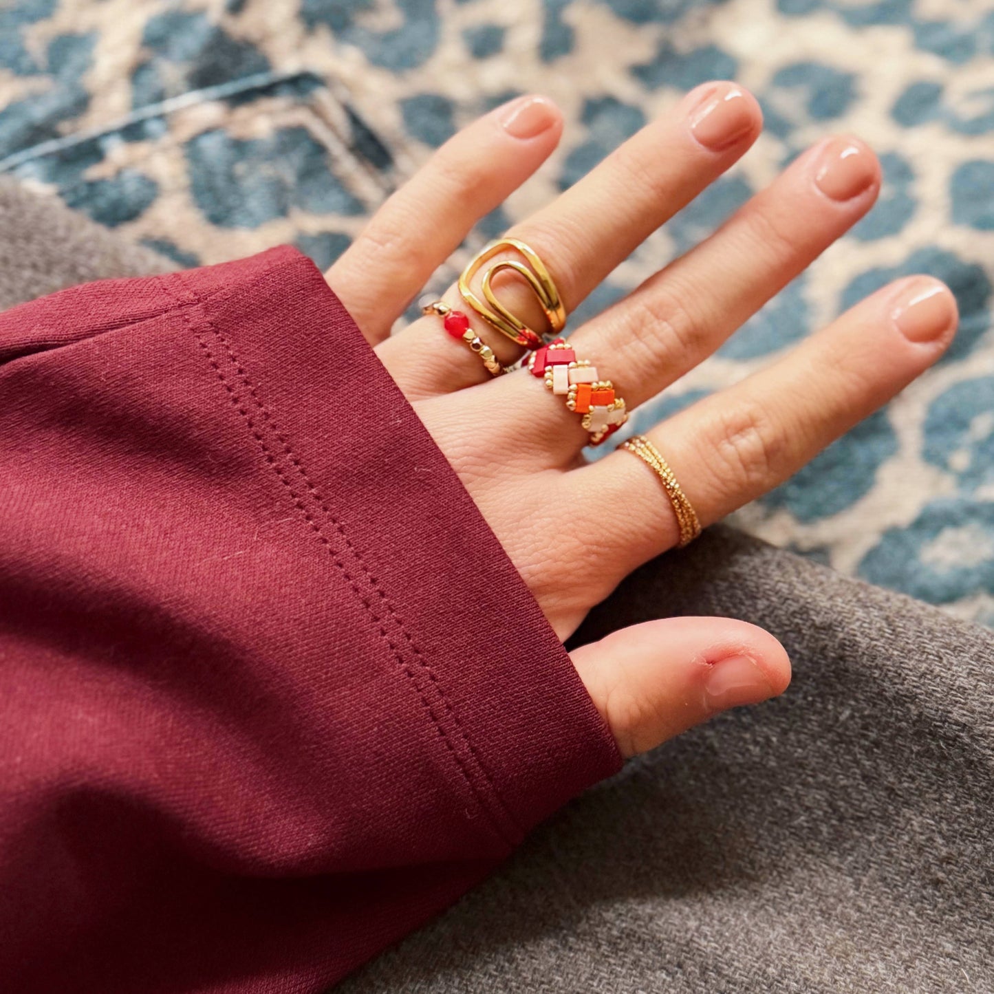 Elastischer Ring mit Naturstein - orange