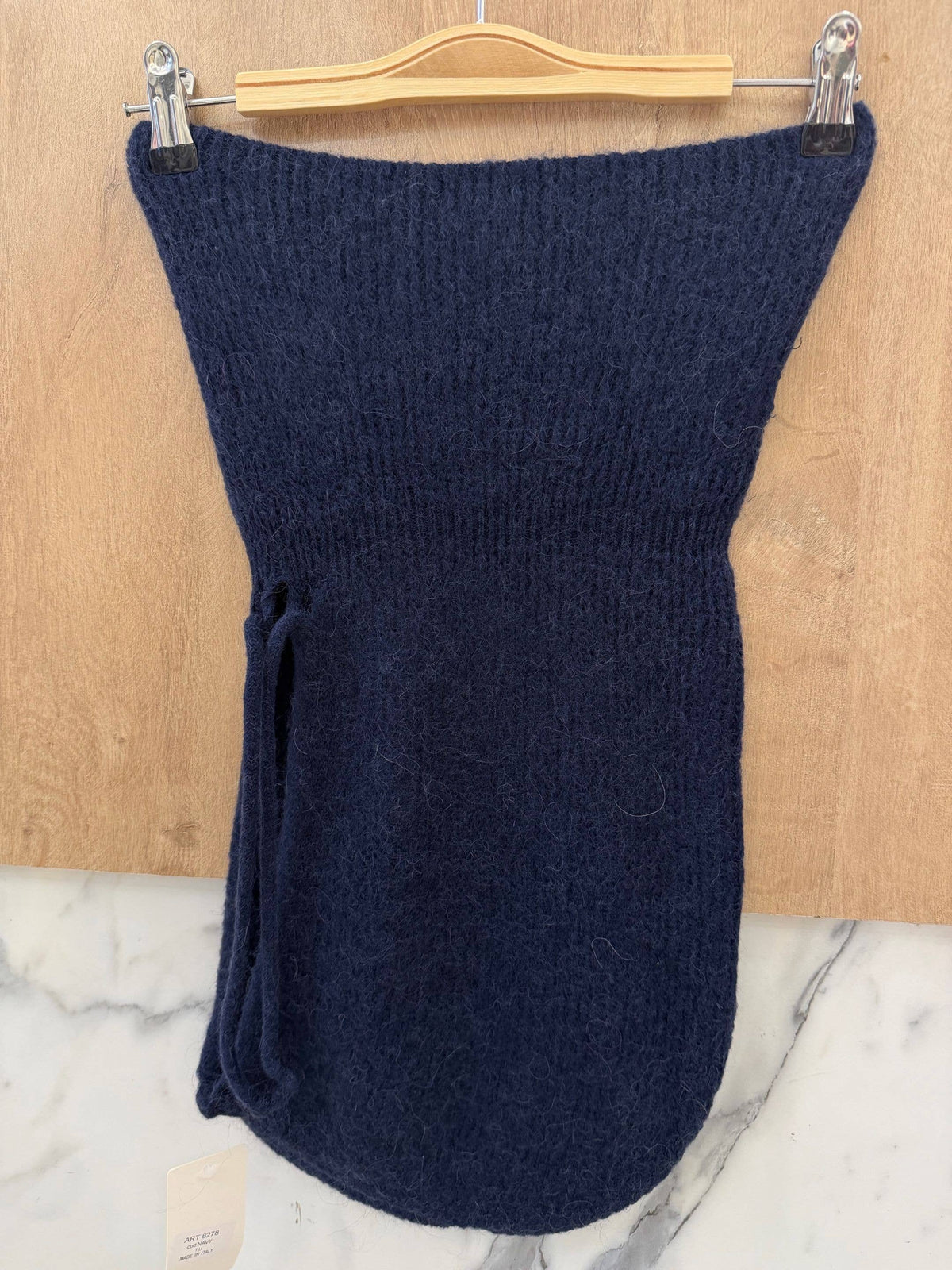 Gestrickte Cagoule-Kapuze aus Baby-Alpaka mit Kordeln: Marine
