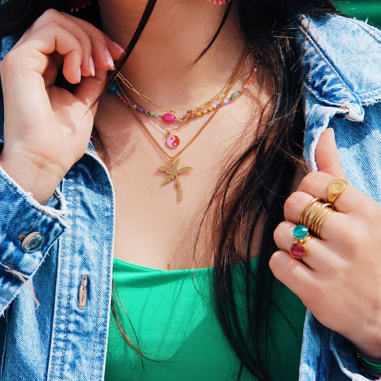 Edelstahlring mit quadratischem Kristallstein – Stein Magenta, Ring rostfreier Stahl & vergoldet