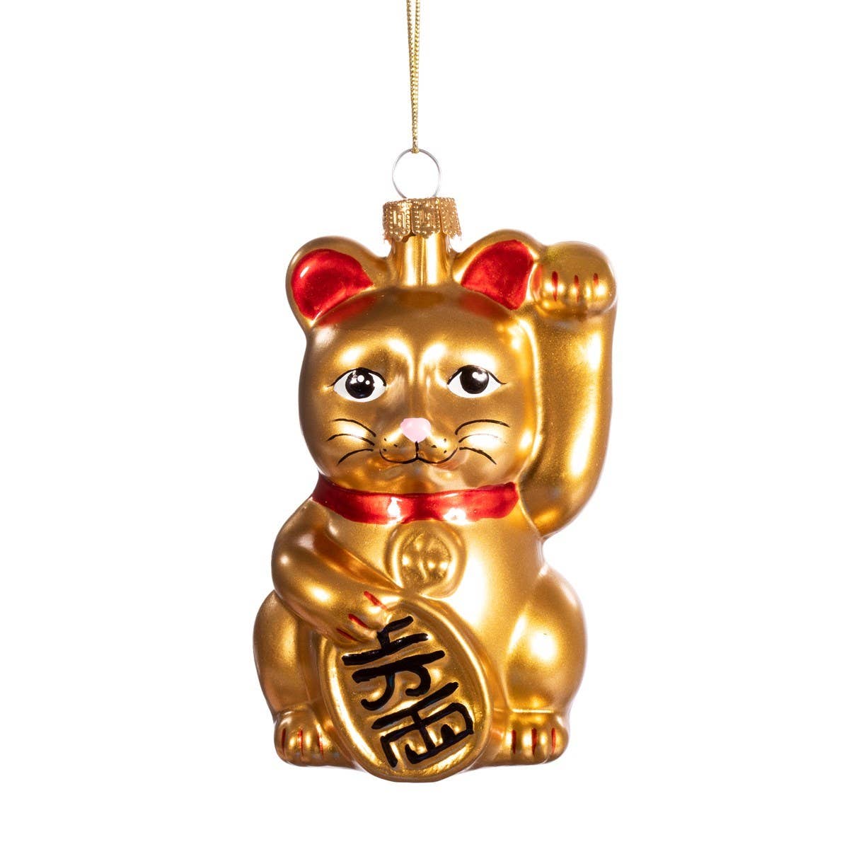 Glas-Weihnachtskugel in Form einer goldenen Glückskatze