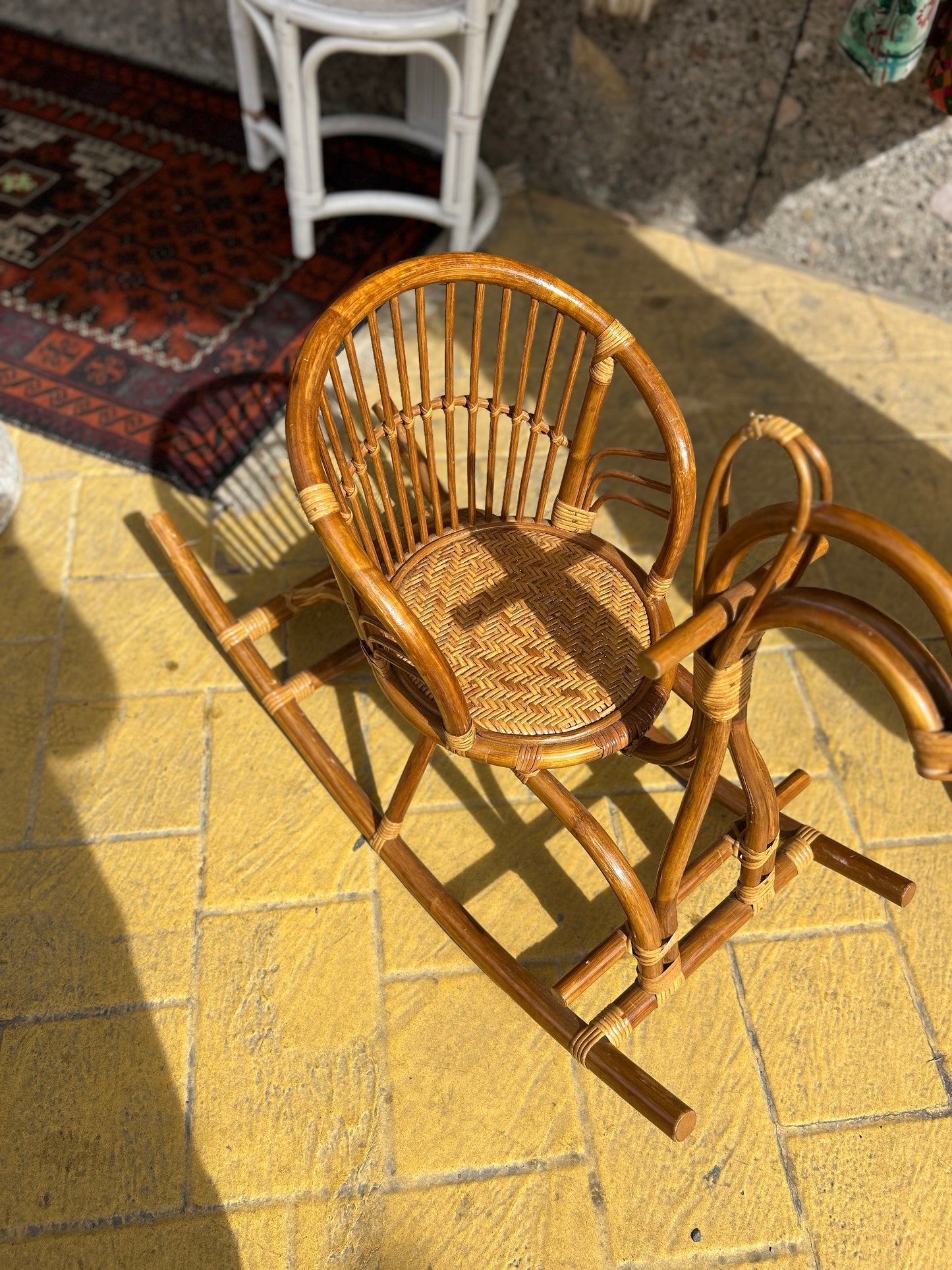 Vintage Rattan Schaukelpferd