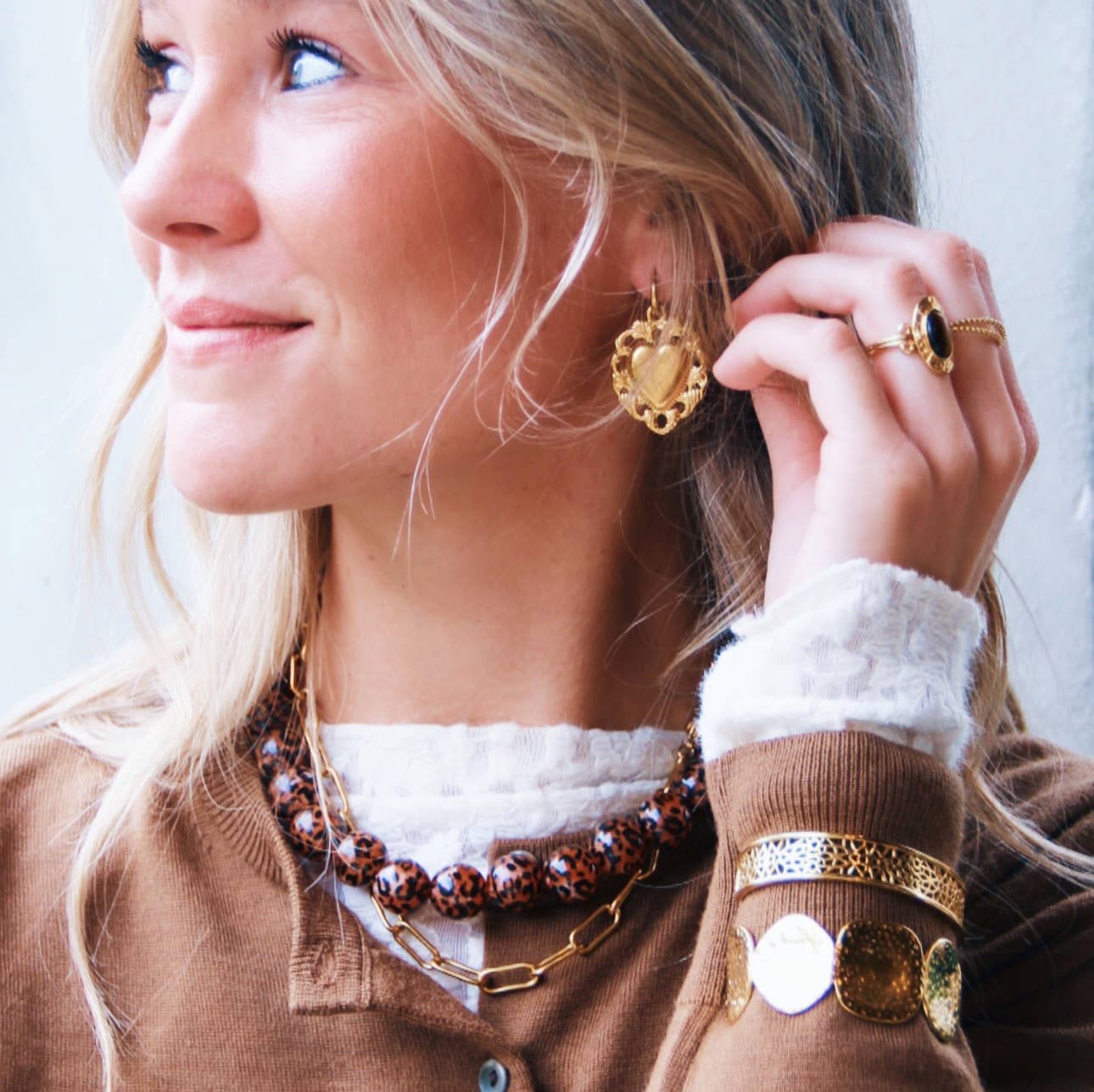 Statement-Ring mit ovalem Stein - braun