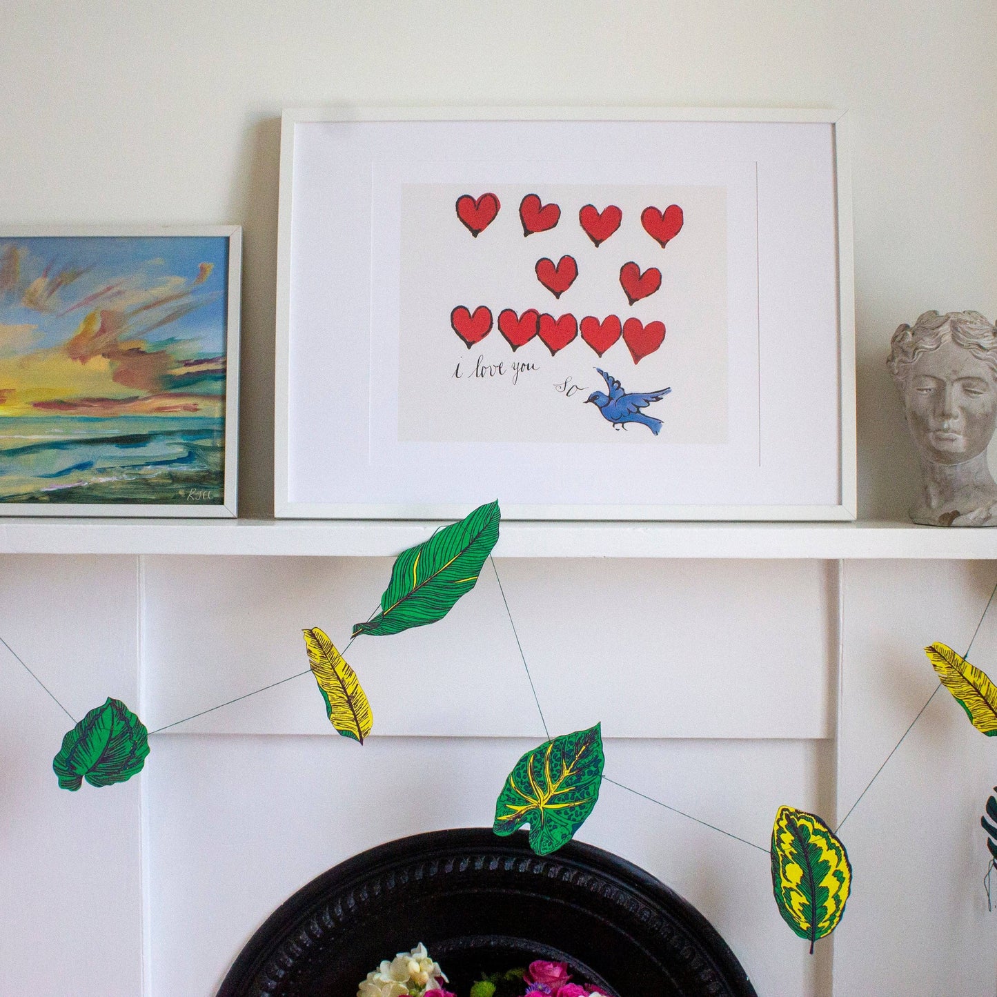 Genähte Girlande mit Blättern