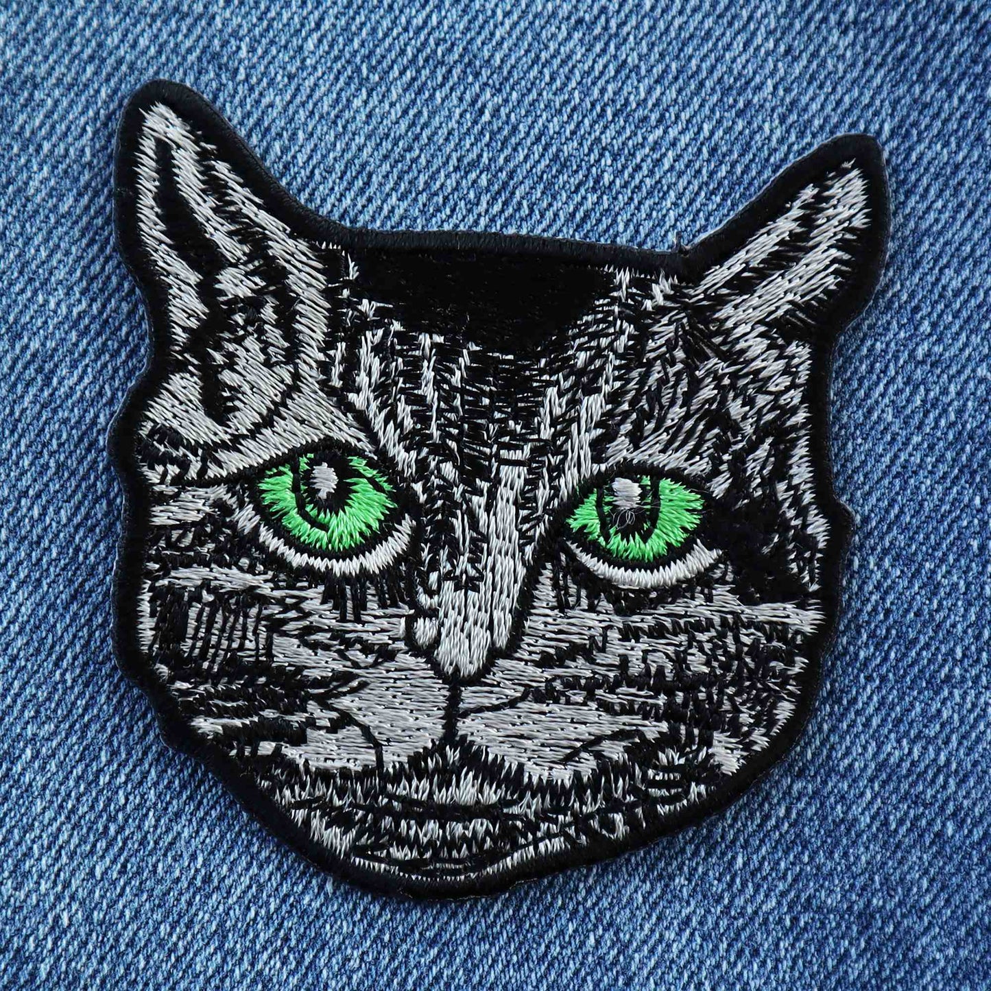 Aufnäher Katzen Kopf Augen grün Patch