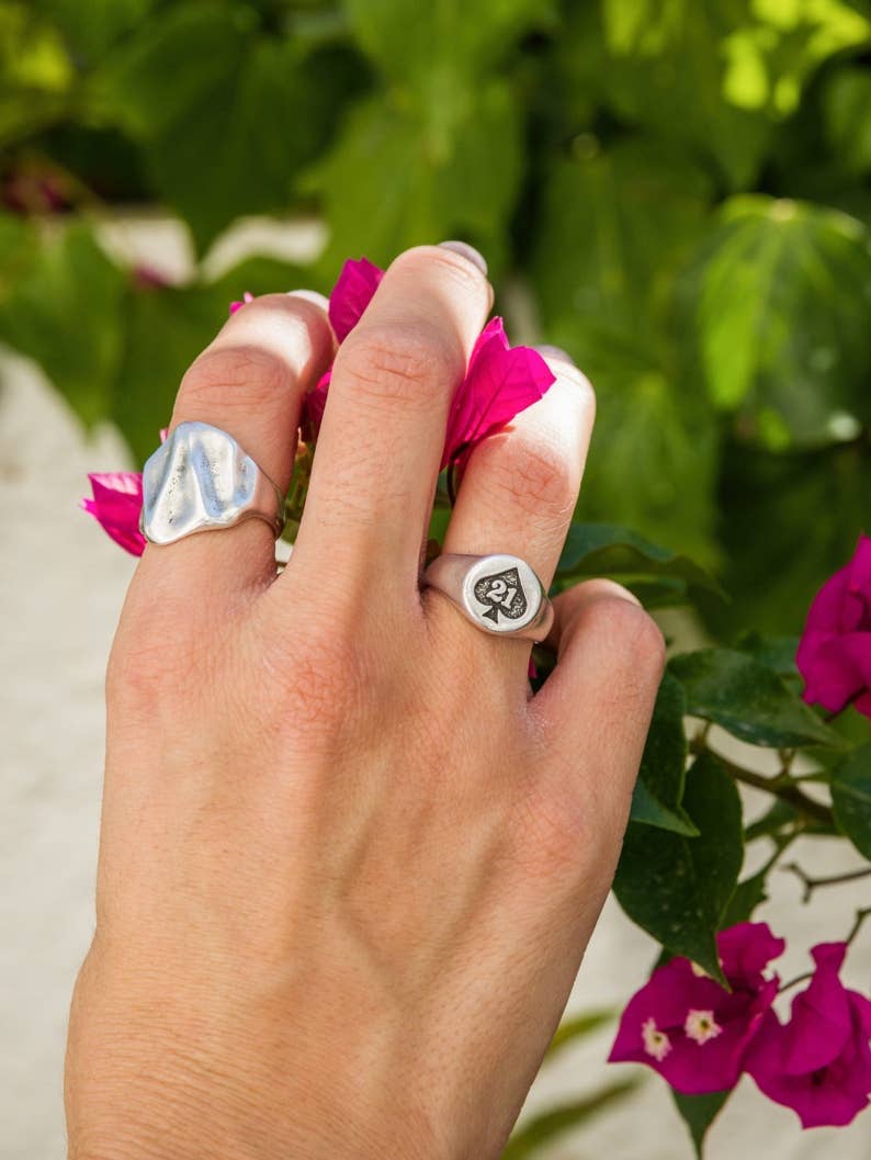 Black Jack Ring Silber, Breiter Bandring, Glücksring: Breiter Ring