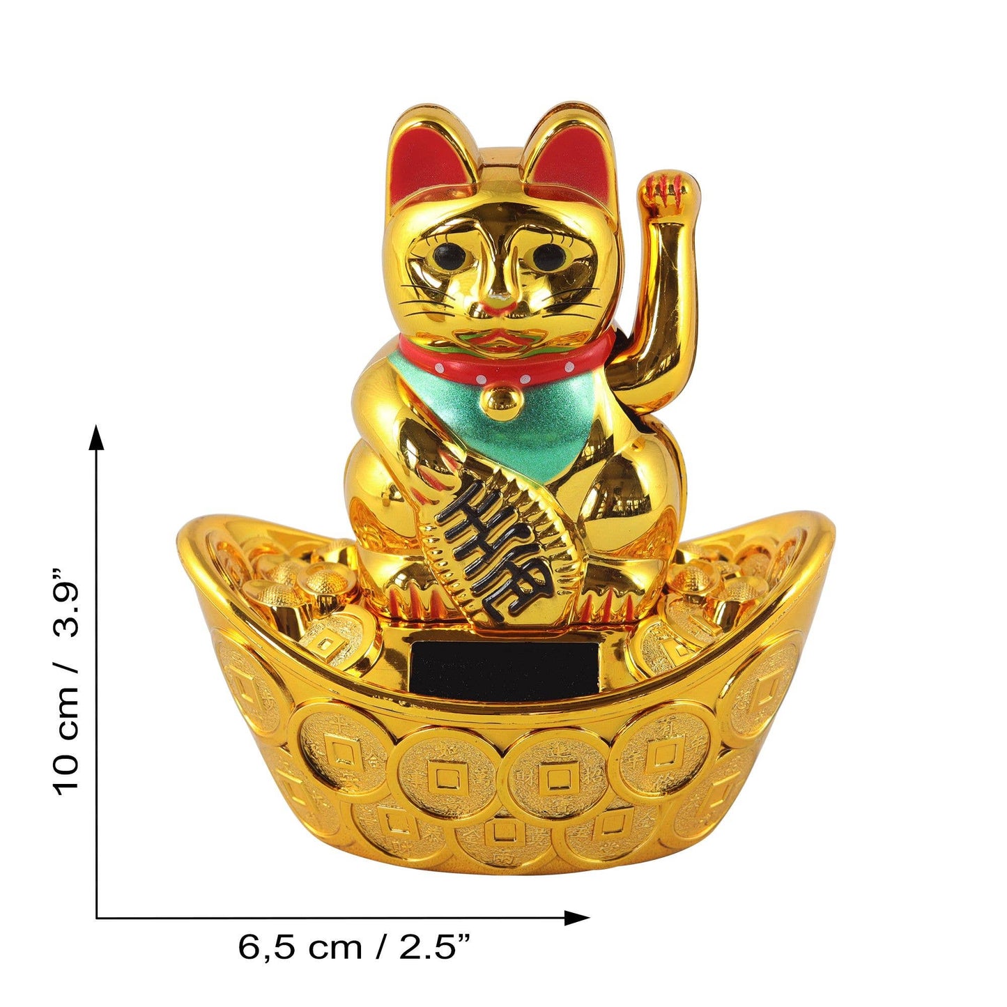 Glückskatze Maneki-neko Winkekatze Solar oval 10cm gold