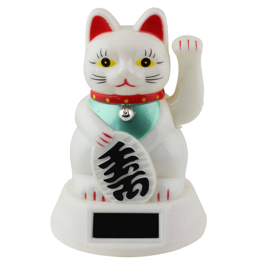 Glückskatze Maneki-neko Winkekatze Solar 12cm weiß