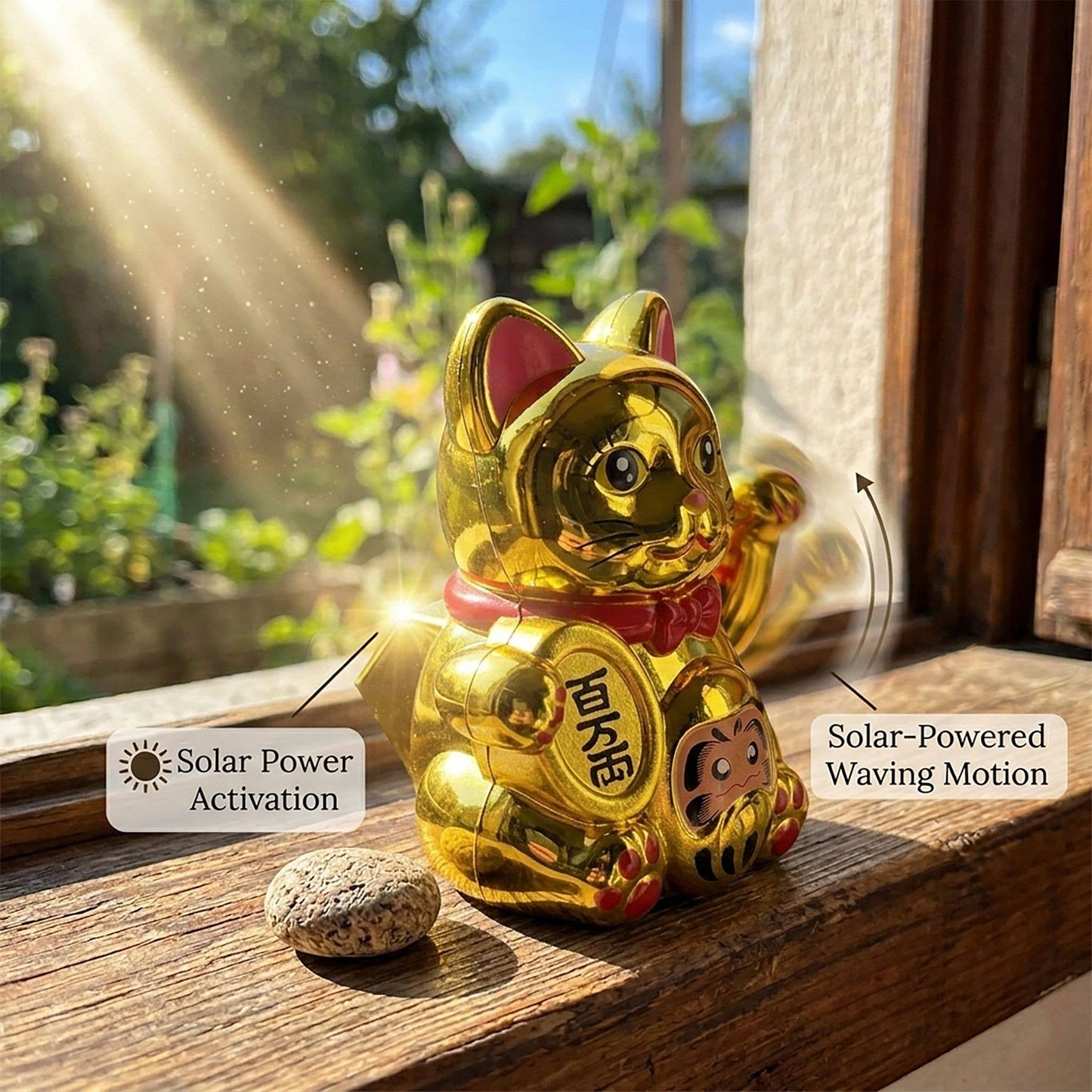 Glückskatze Mini Maneki-neko Schutz Schild gold Solar 5cm