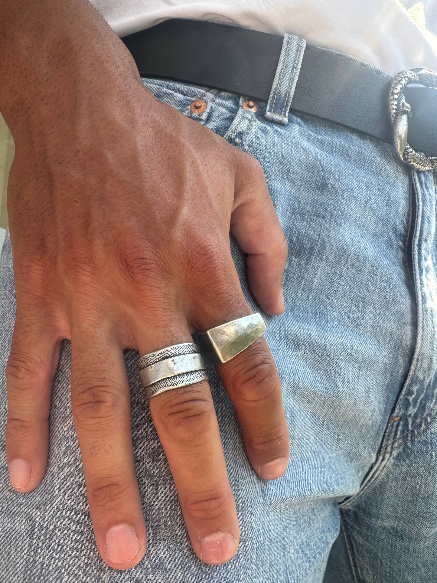 Herrenring, Silber, breiter Ring, verstellbarer Ring: 1. Design