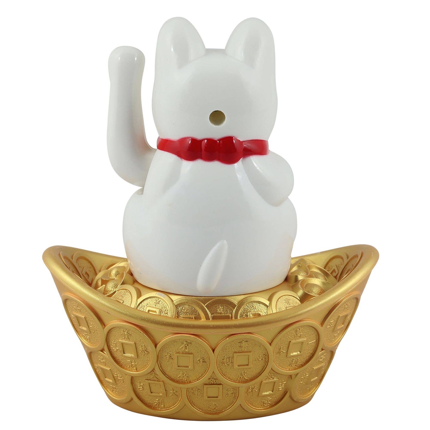 Glückskatze Maneki-neko Winkekatze Solar oval 14cm weiß