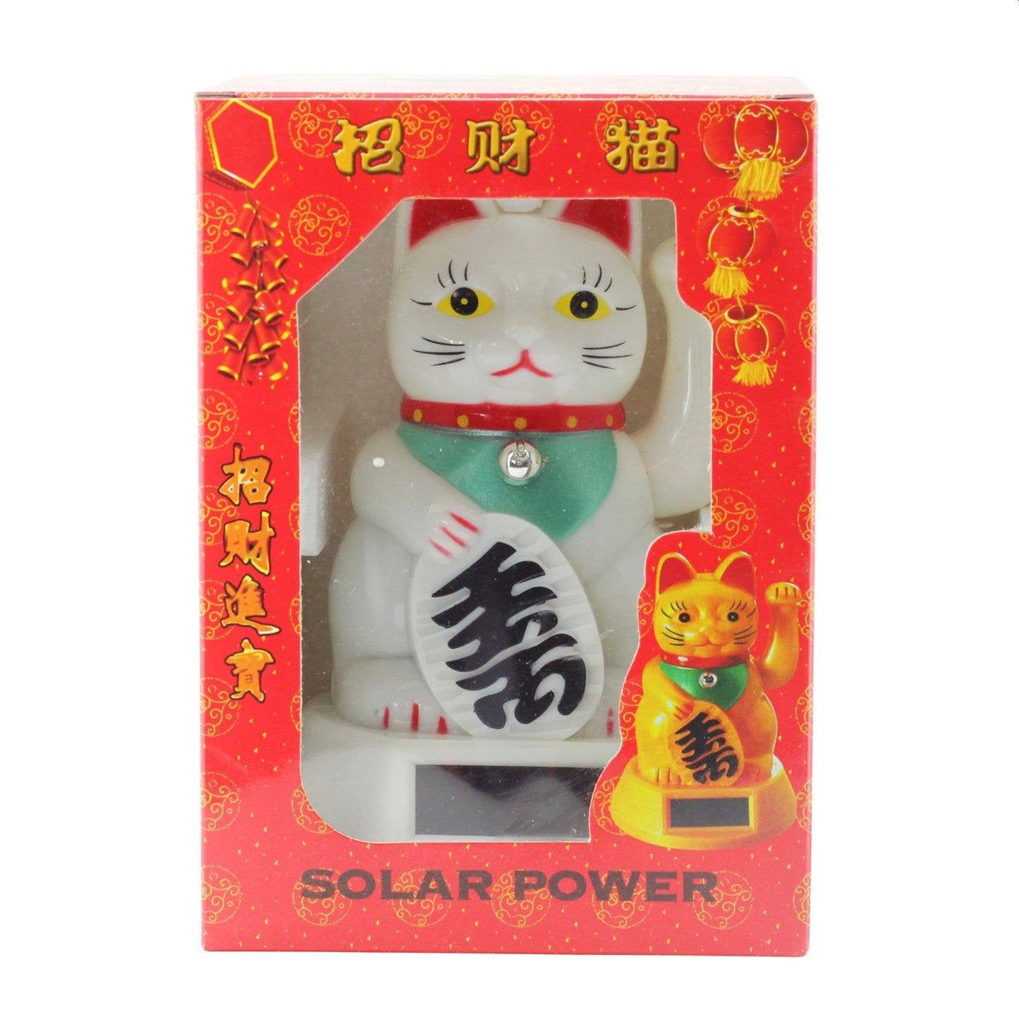 Glückskatze Maneki-neko Winkekatze Solar 12cm weiß