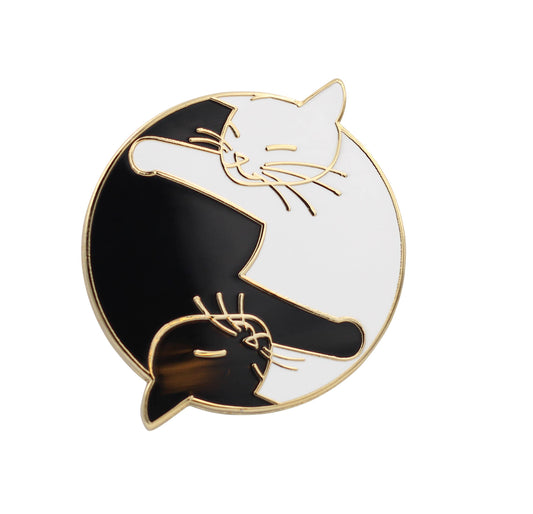 Yin Yang Katzennadel, Emaille für Katzenliebhaber, Weiß und Schwarz