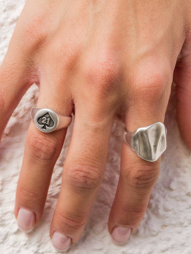 Black Jack Ring Silber, Breiter Bandring, Glücksring: Breiter Ring