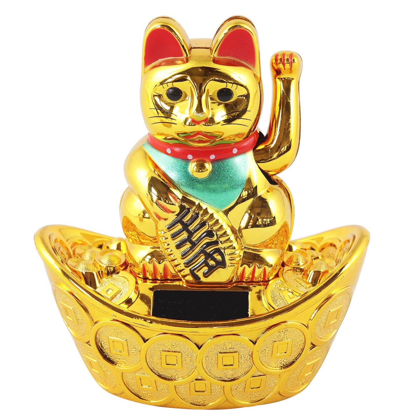 Glückskatze Maneki-neko Winkekatze Solar oval 10cm gold