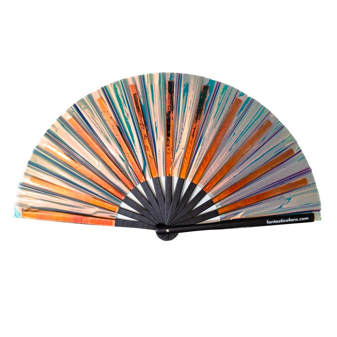 Holographisch schimmernder XL-Ventilator - metallischer Pfau