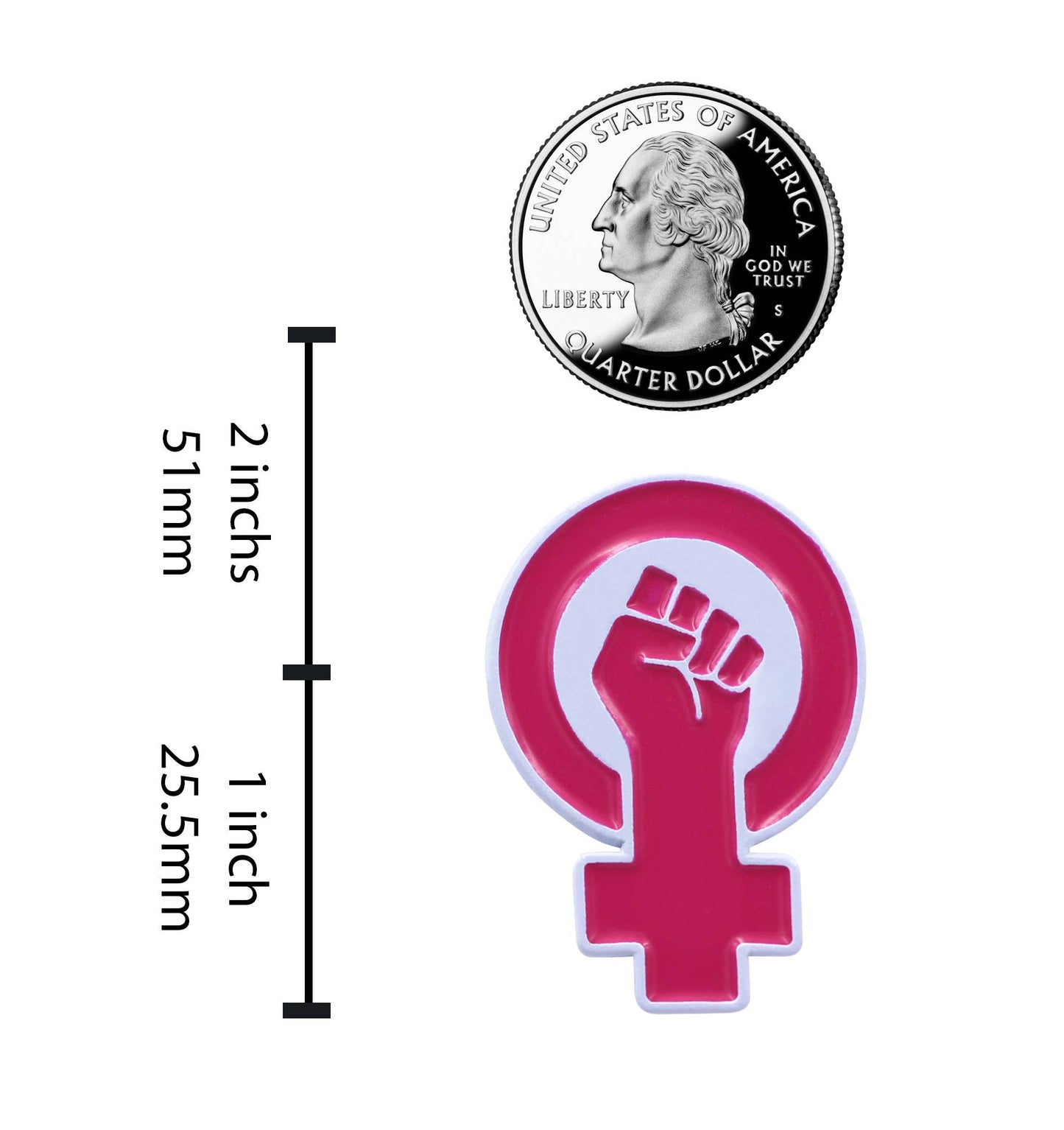Frauenpower - Raised Feminist Protest Emaille Pin: Weiss