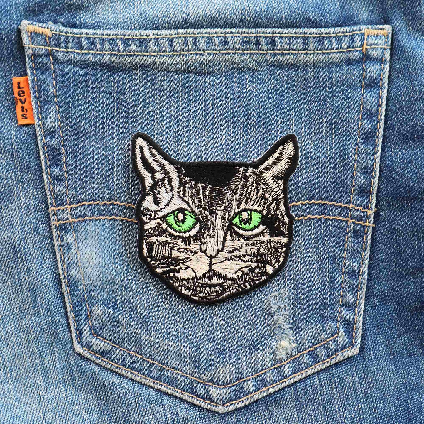 Aufnäher Katzen Kopf Augen grün Patch