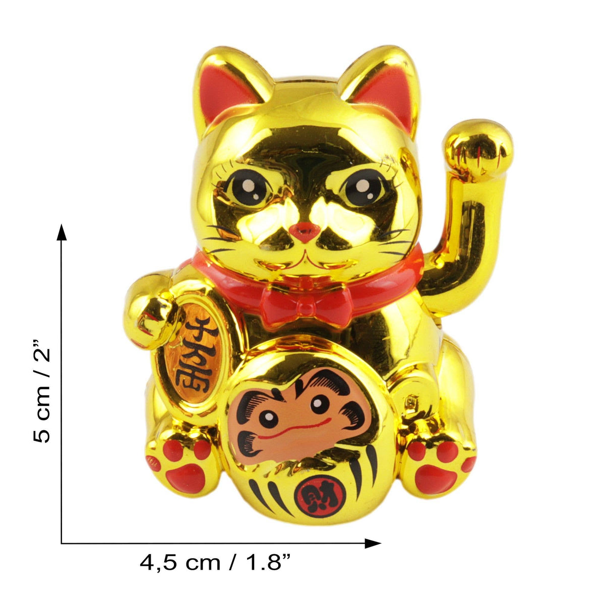 Glückskatze Mini Maneki-neko Schutz Schild gold Solar 5cm
