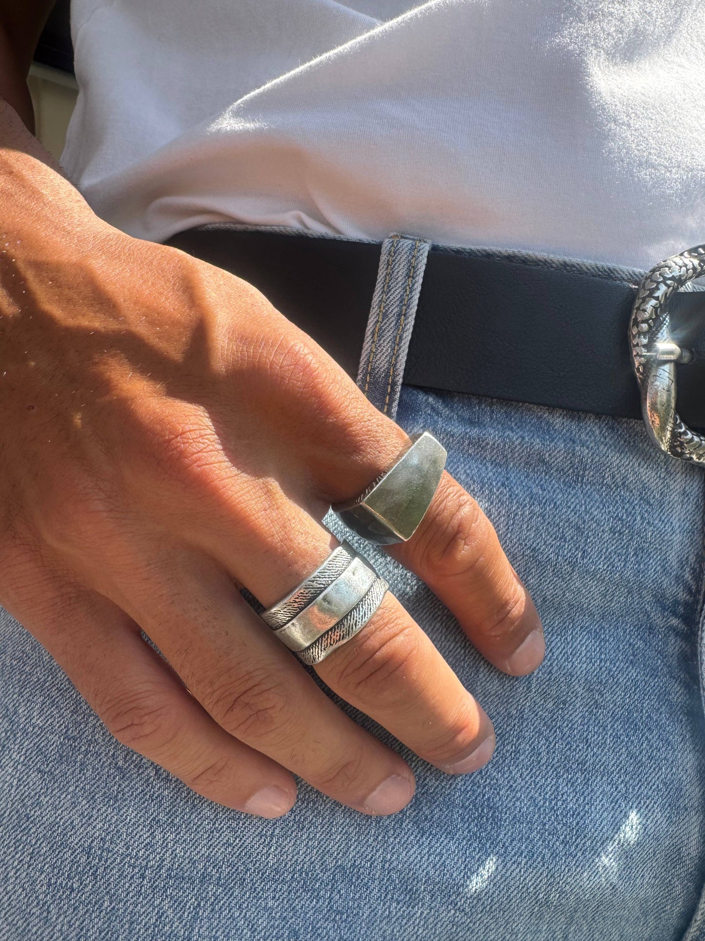 Herrenring, Silber, breiter Ring, verstellbarer Ring: 2. Design