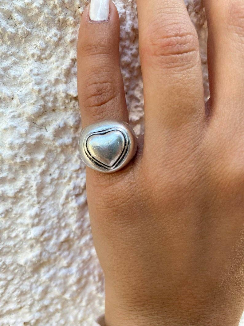 Silberner Chevalier-Ring mit Herz, dicker Ring