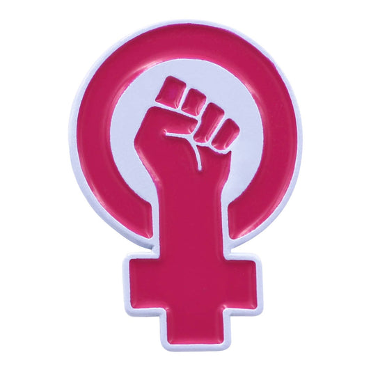 Frauenpower - Raised Feminist Protest Emaille Pin: Weiss