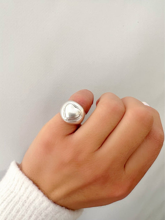 Silberner Chevalier-Ring mit Herz, dicker Ring