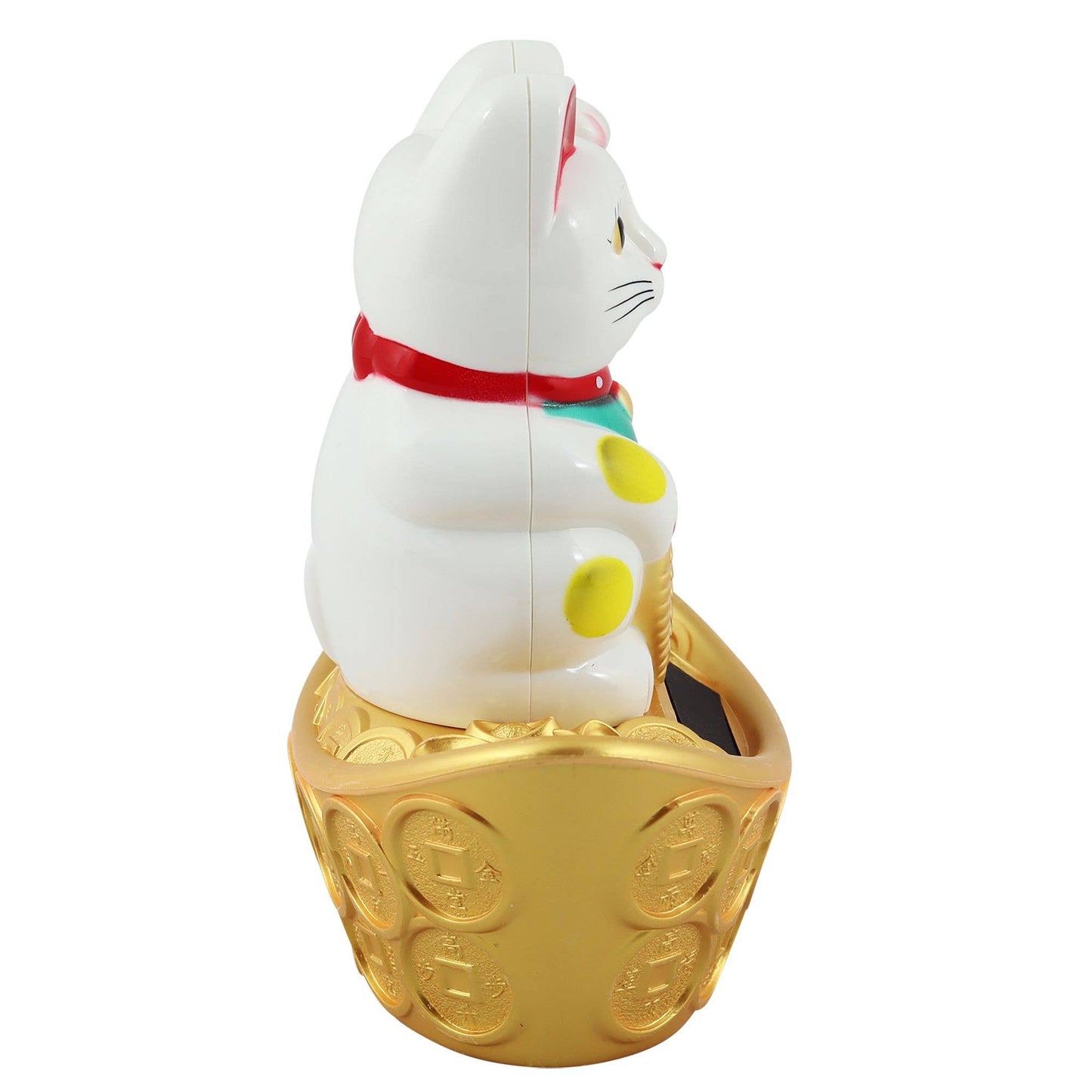 Glückskatze Maneki-neko Winkekatze Solar oval 14cm weiß