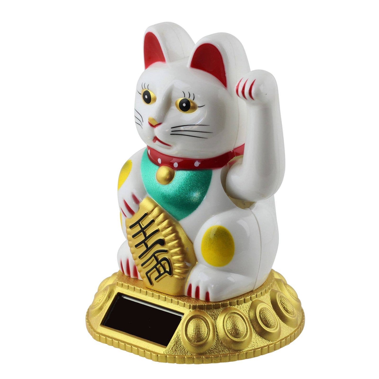Glückskatze Maneki-neko Winkekatze Solar rund 10,5cm weiß
