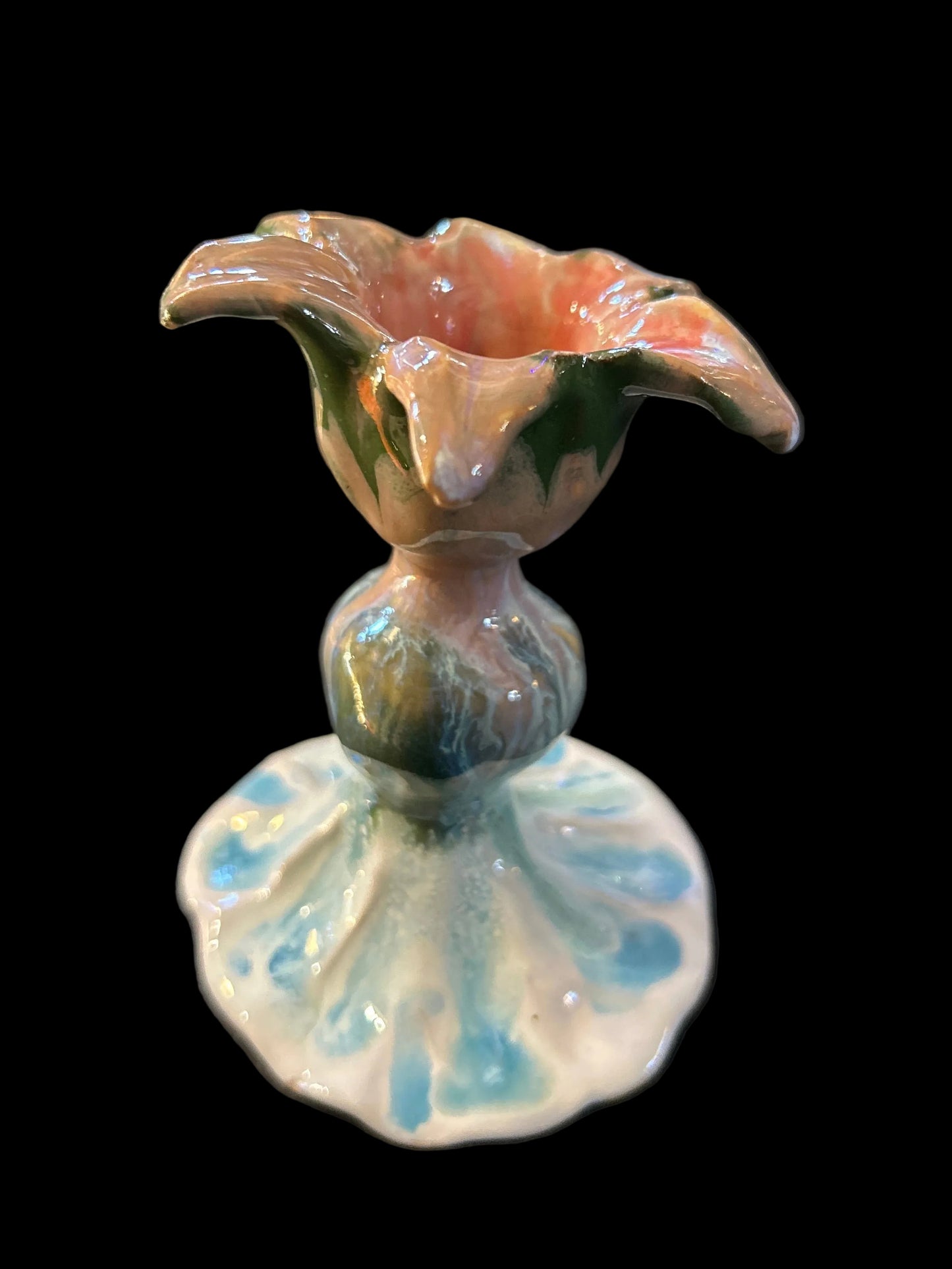 Floraler Kerzenständer glasiert - Handgemachte Keramik von Johanna Reiner