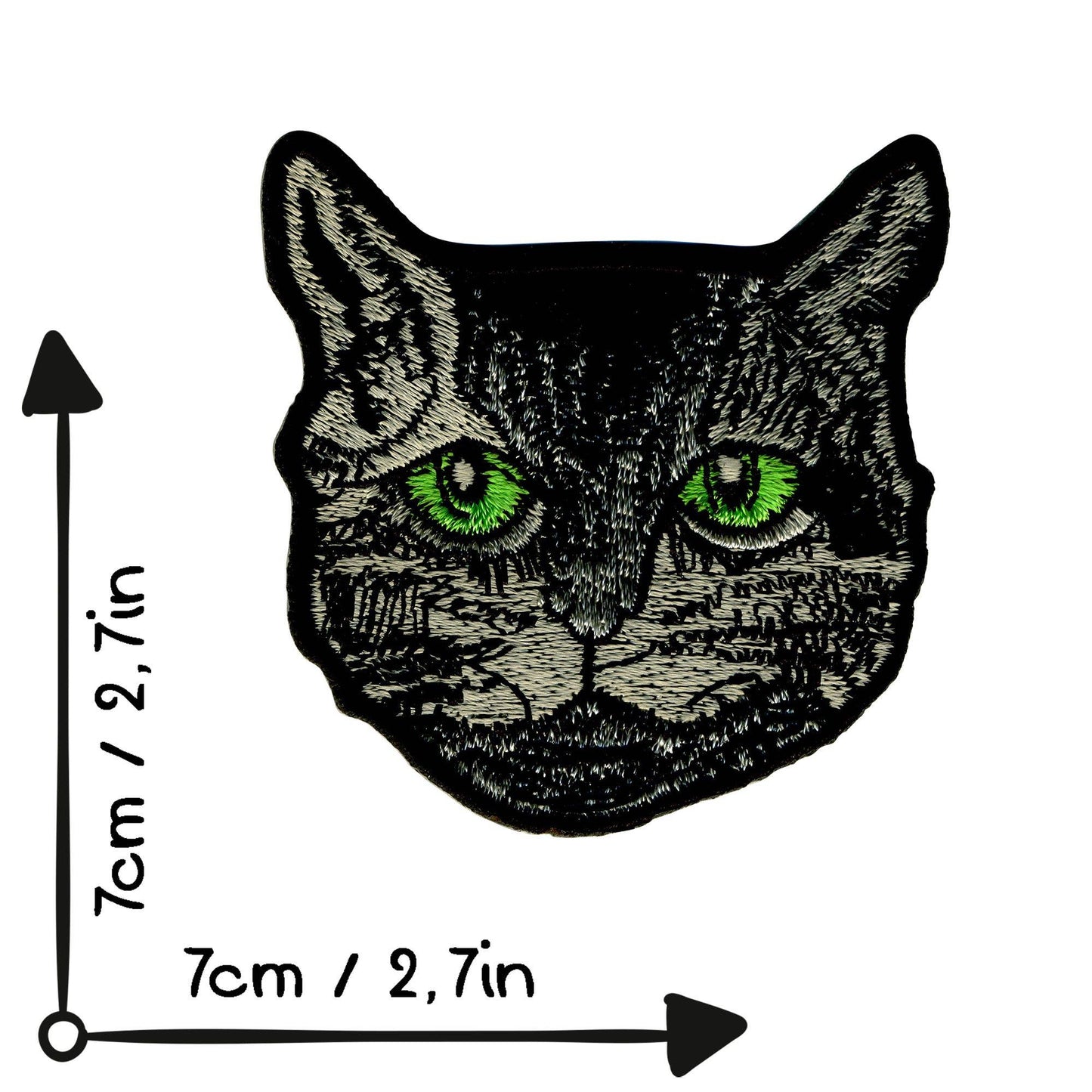 Aufnäher Katzen Kopf Augen grün Patch
