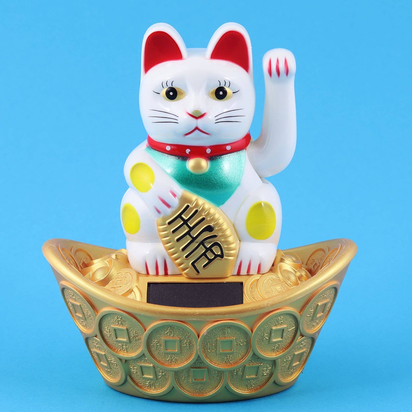 Glückskatze Maneki-neko Winkekatze Solar oval 14cm weiß