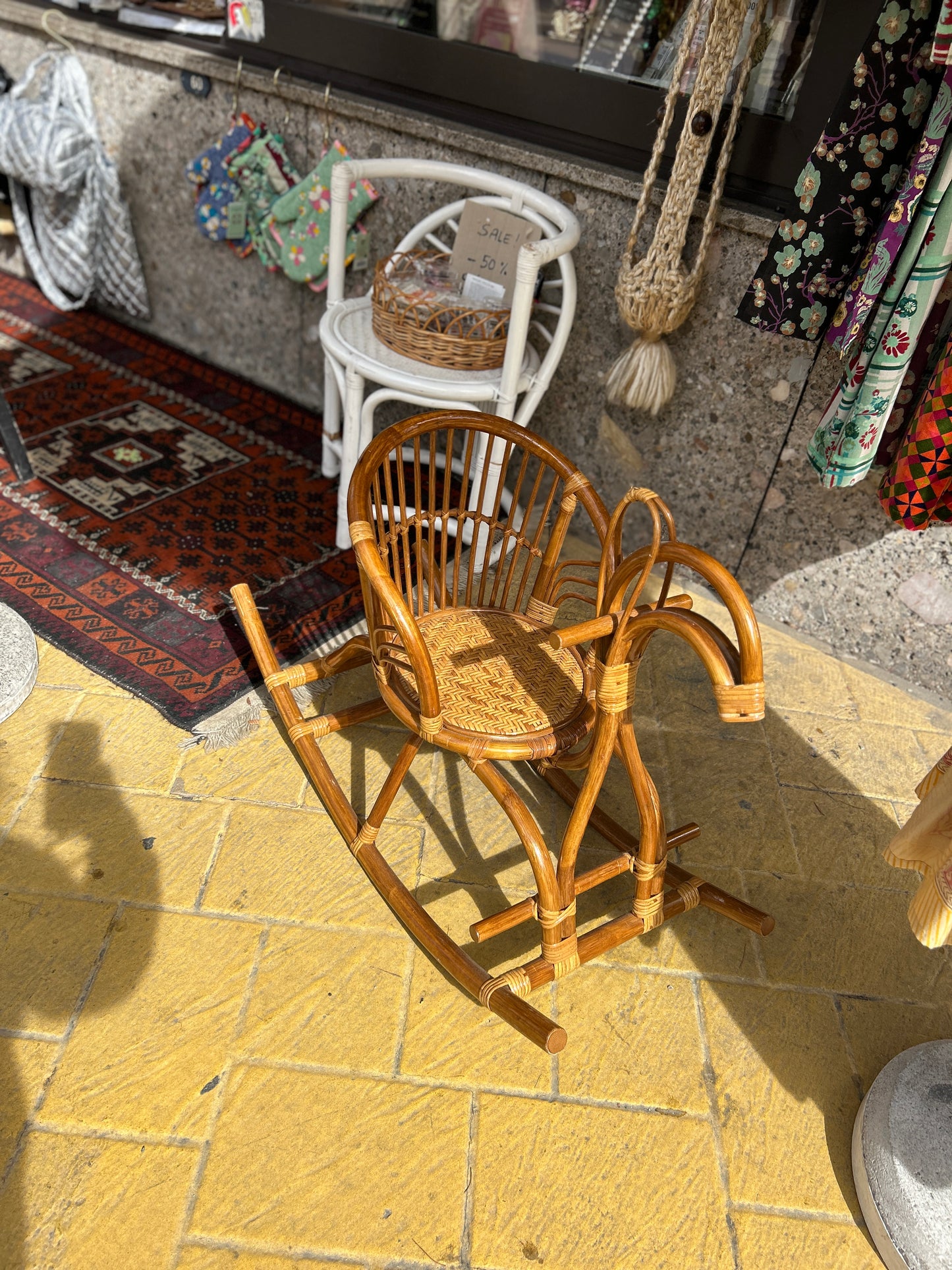Vintage Rattan Schaukelpferd