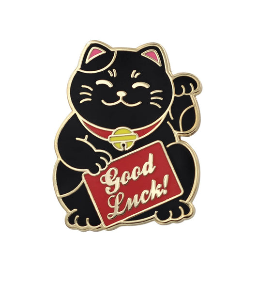 Lucky Cat Anstecknadel — Good Luck winkende Katze E: Schwarz