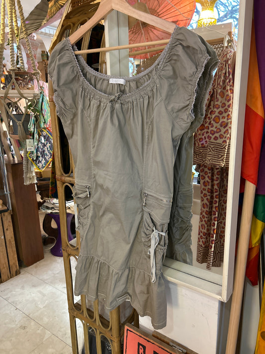 Graues Baumwollkleid mit Raffungen & Zip-Details - Second hand