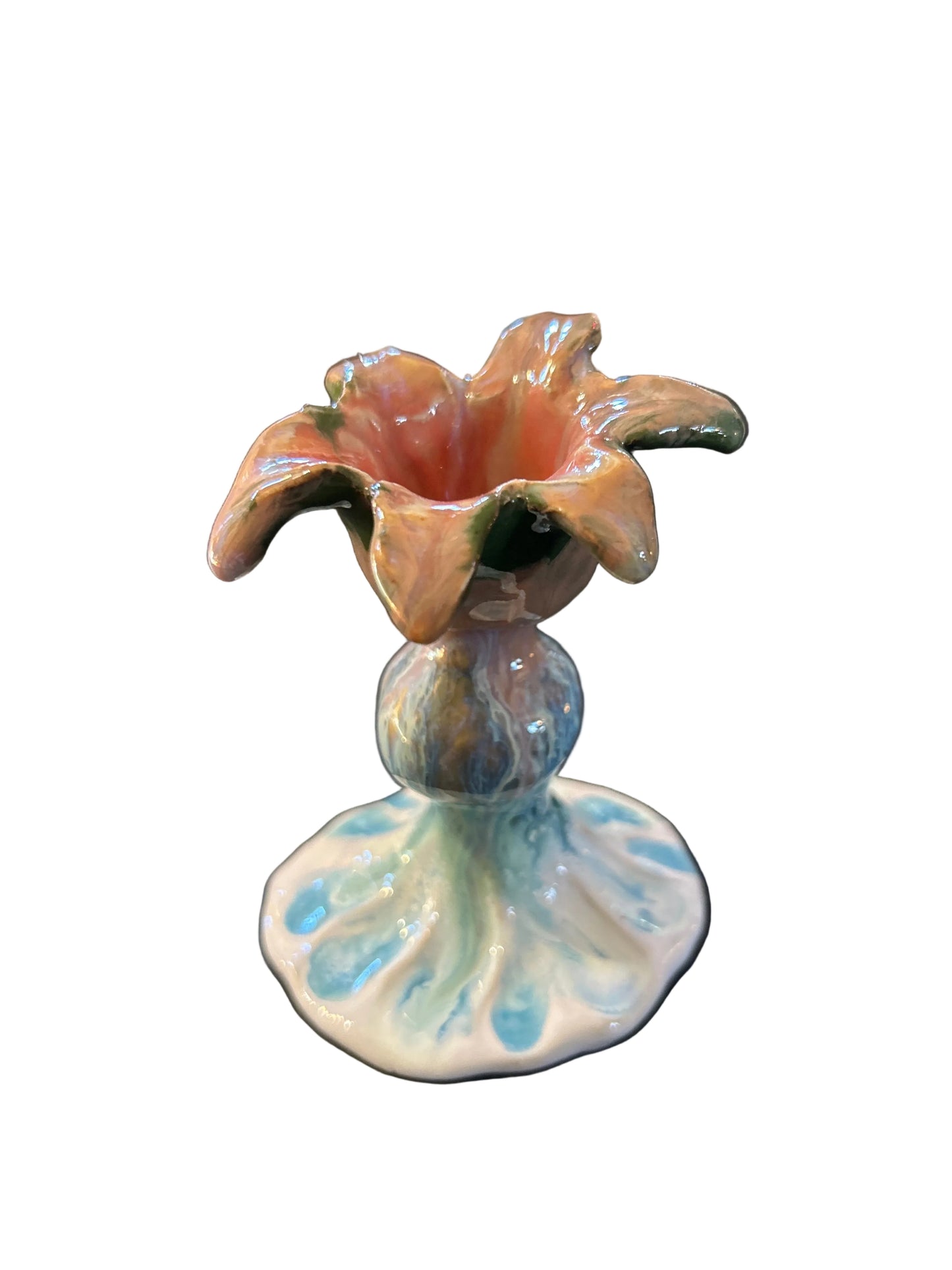 Floraler Kerzenständer glasiert - Handgemachte Keramik von Johanna Reiner
