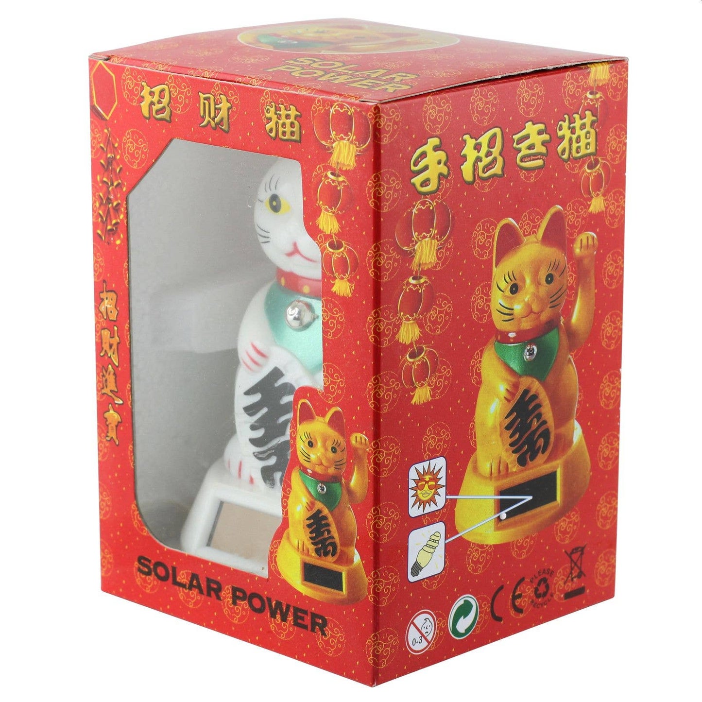 Glückskatze Maneki-neko Winkekatze Solar 12cm weiß