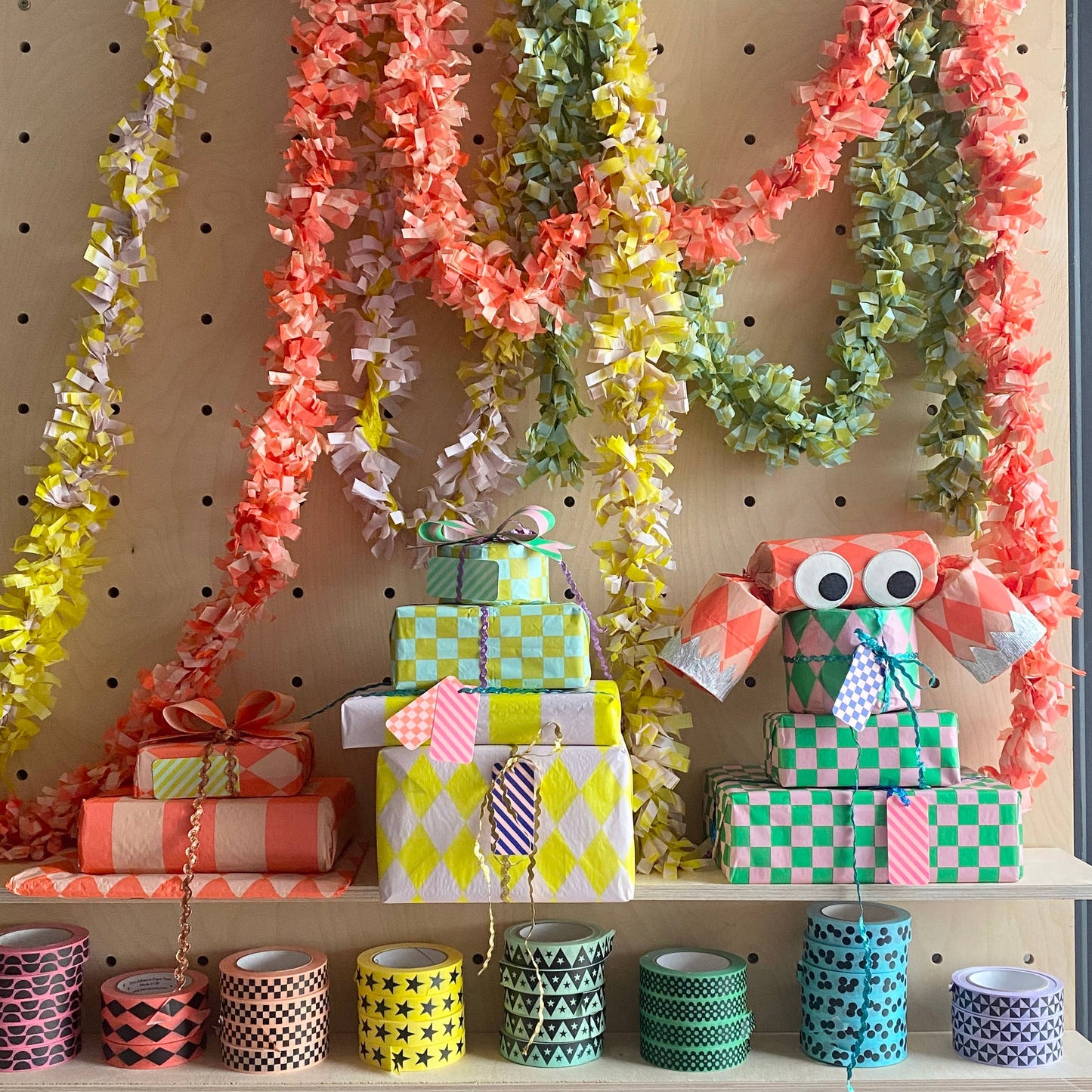 Luxus-Seidenpapier mit Schachbrett/Streifen, Helloliv/Türkis