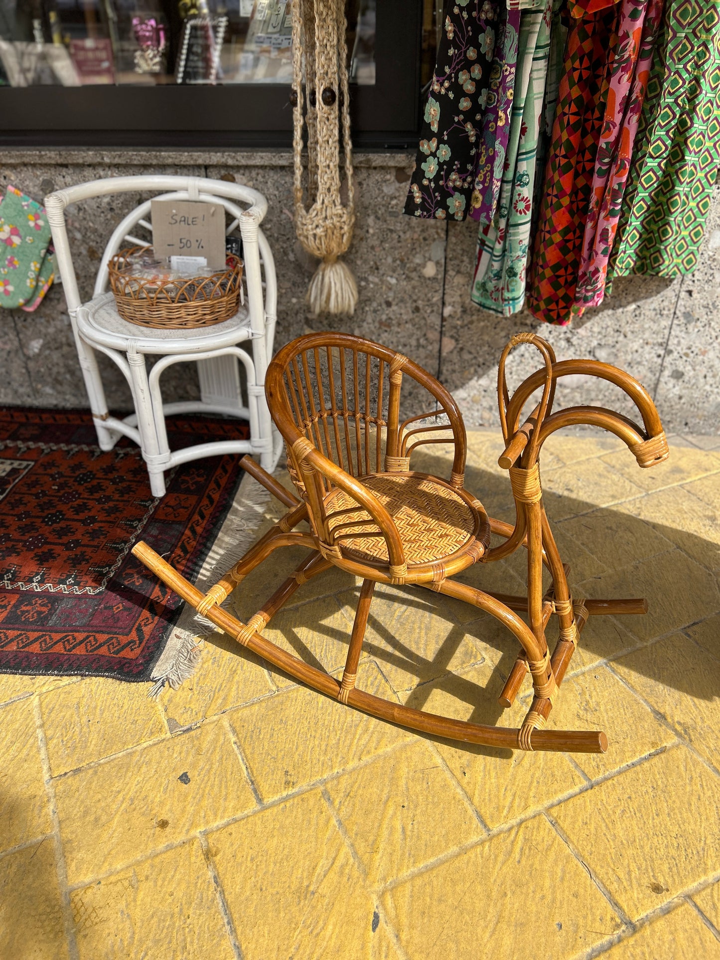 Vintage Rattan Schaukelpferd