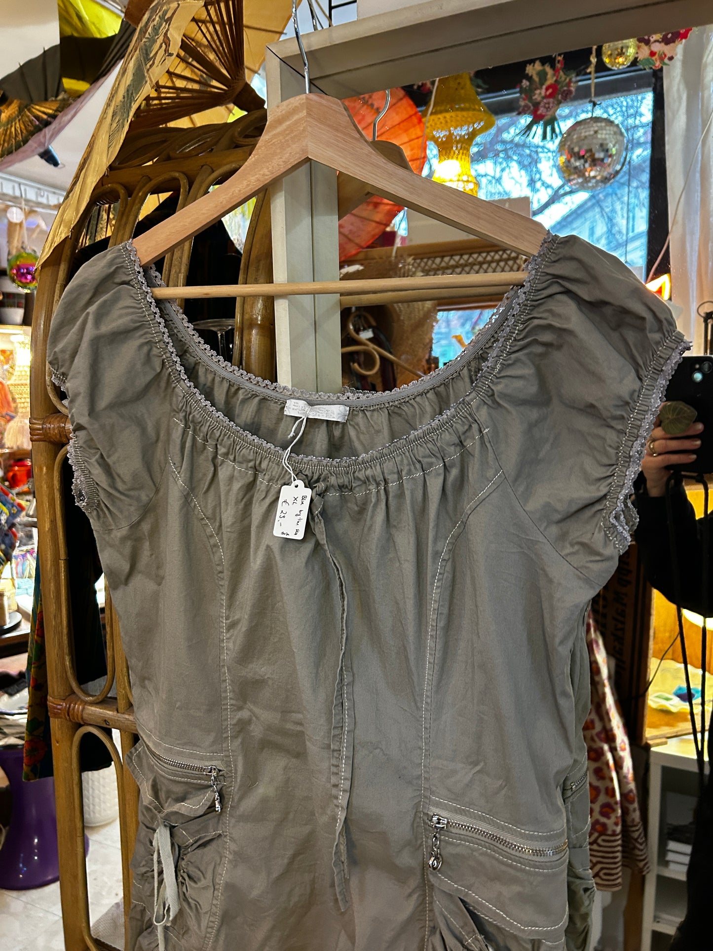 Graues Baumwollkleid mit Raffungen & Zip-Details - Second hand