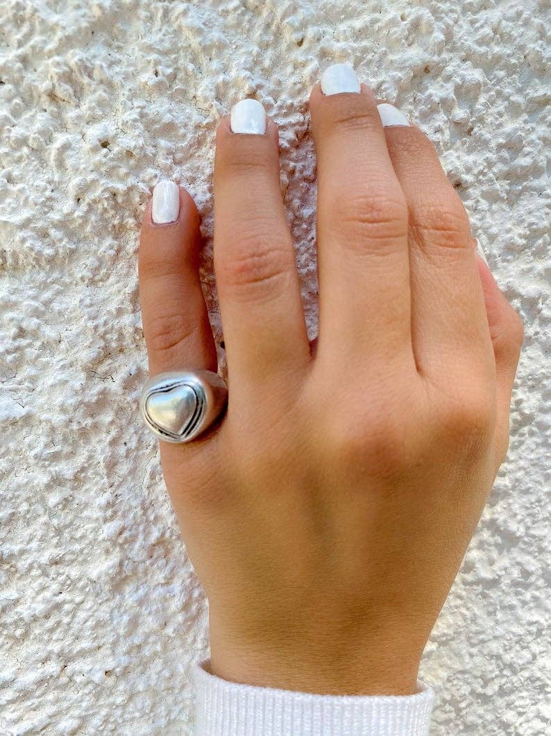Silberner Chevalier-Ring mit Herz, dicker Ring