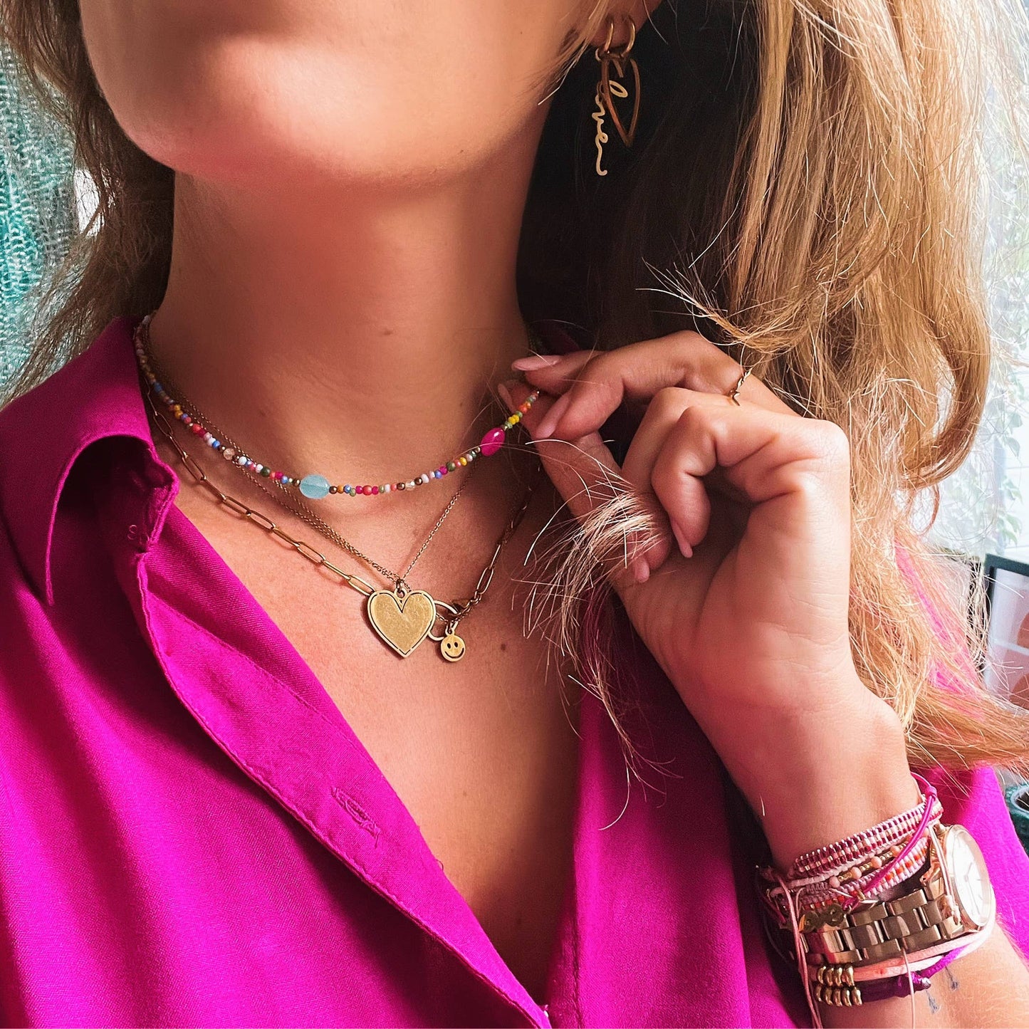 Feine Edelstahlkette mit Smiley – rostfreier Stahl & vergoldet