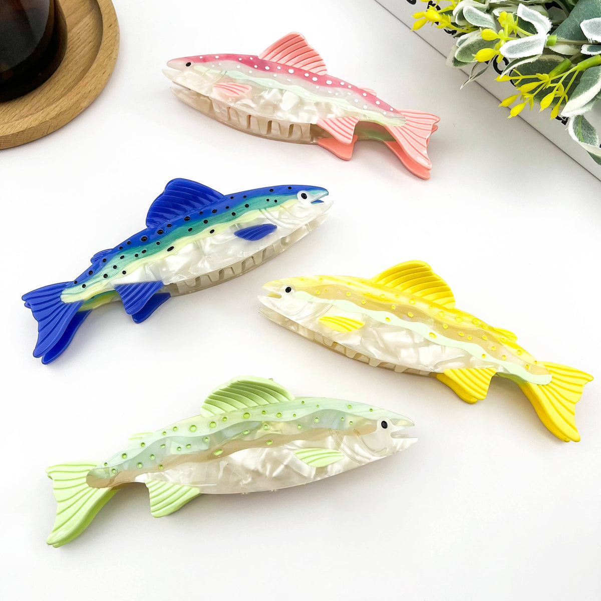 Haarklammer Lachs in Blau