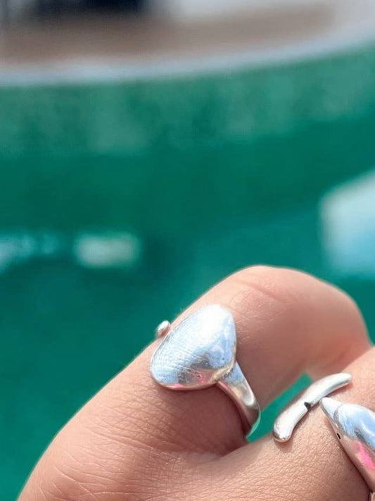 Silberring Damen, Dreifachring Silber, Sommerring, Delfin: Muschel-Ring