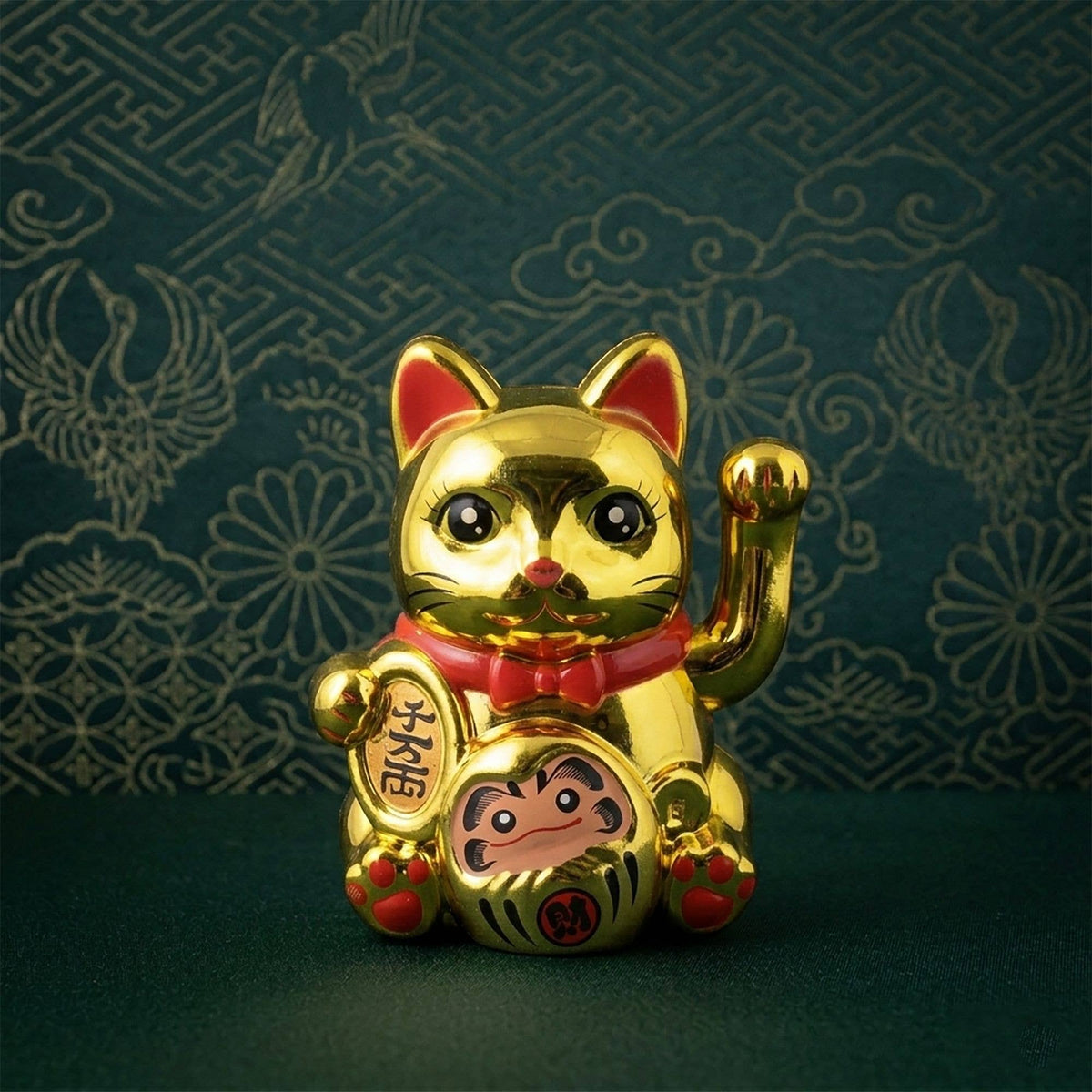 Glückskatze Mini Maneki-neko Schutz Schild gold Solar 5cm