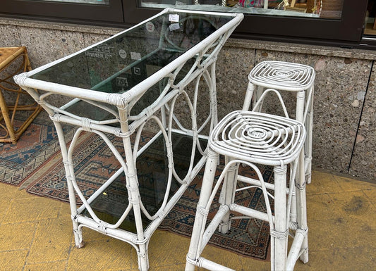 Weisse italienische Rattan Bar - Vintage