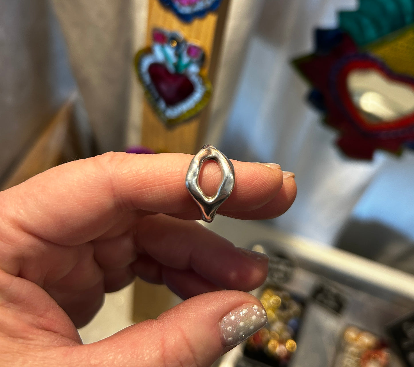 Silberring-Set für Damen, emaillierte Steinringe, große Ringe, Wom: Asymmetrischer Scheibenring