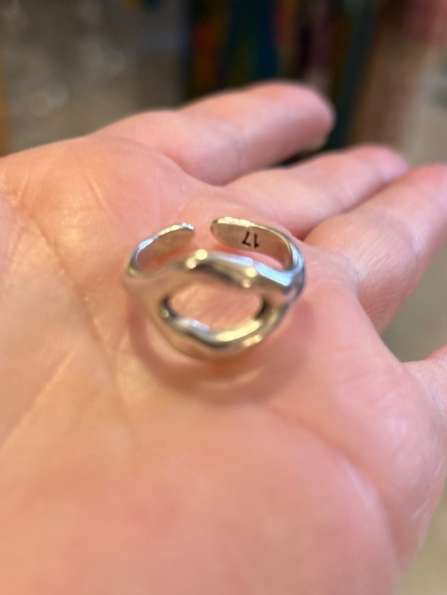 Silberring-Set für Damen, emaillierte Steinringe, große Ringe, Wom: Asymmetrischer Scheibenring